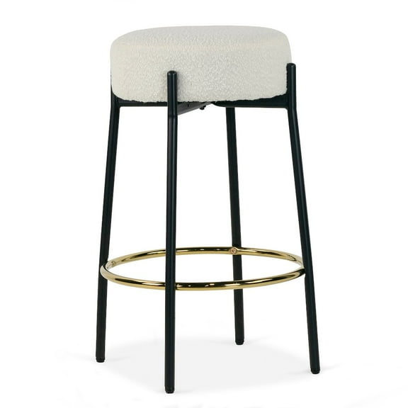 Glamour Home Set of 2 Avner Beige Boucle Backless Counter Stool with Black Metal Legs