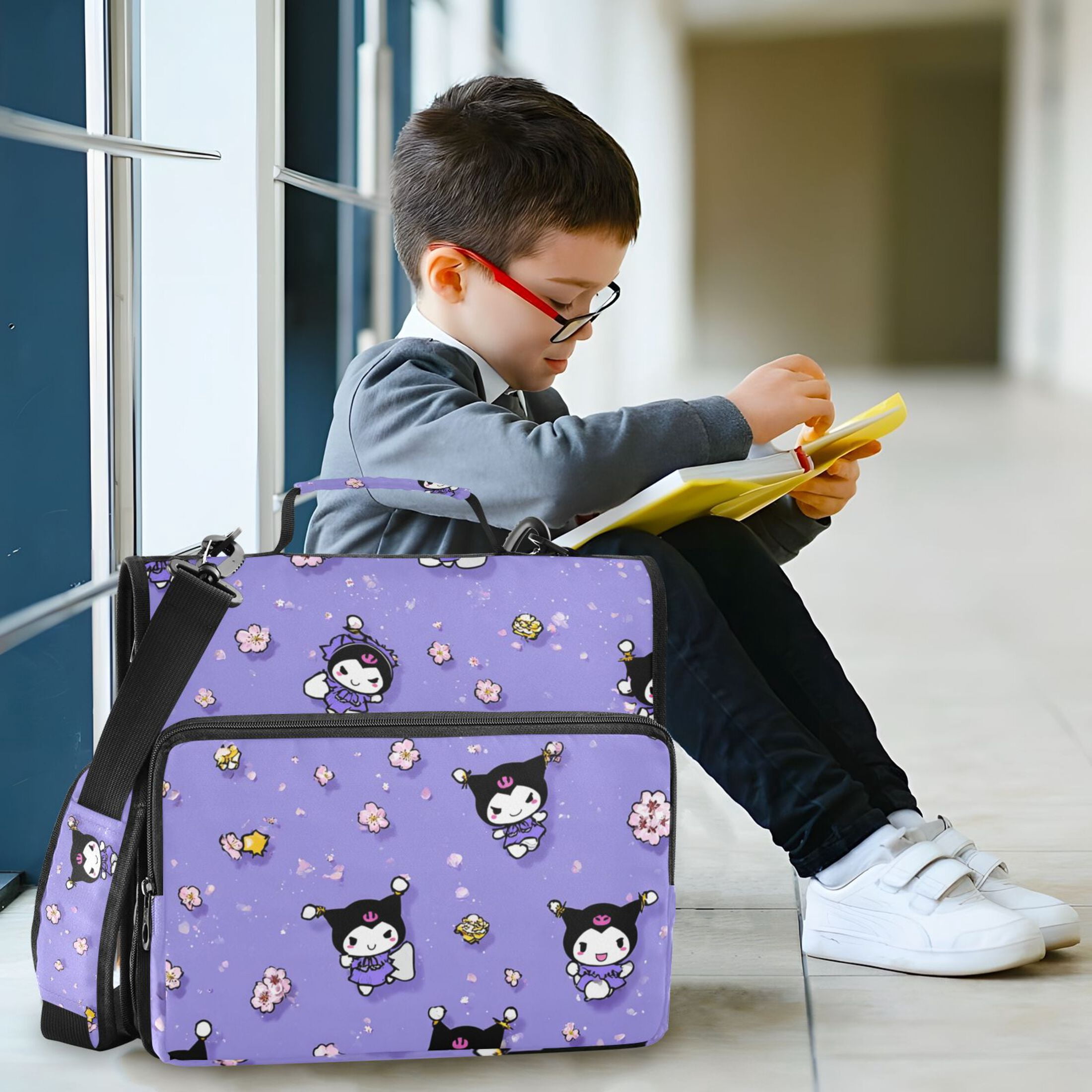3 Ring Zipper Binder with Shoulder Strap Waterproof Trapper Keeper 2 Inch D-Ring 500 Sheets Capacity Kuromi and Flower