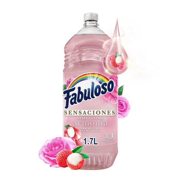Limpiador Multiusos Líquido Fabuloso Sensaciones Armonía Rosa y Lychee 1.7 L