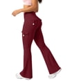 thumbnail image 4 of Lumtrix Women Workout Flare Leggings with Pockets Yoga Pants High Waisted Tummy Control Cargo Leggings Wine M, 4 of 6