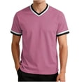 thumbnail image 3 of Kojanyu Men's V-Neck Short Sleeve Shirts Contrast Trim Ringer Tees 2026 Casual Summer Tops Plus Size S-3XL, 3 of 7