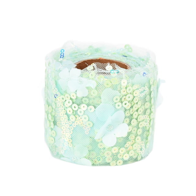 Rollo de tul de 10 yardas con lentejuelas bordadas, flores, cinta de malla, accesorios decorativos para manualidades, verde