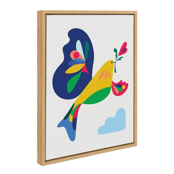 Kate and Laurel Sylvie Peace Dove Framed Canvas Wall Art by Rachel Lee of My Dream Wall, 18x24 Natural, Modern Colorful Geometric Animal Bird Art for Wall