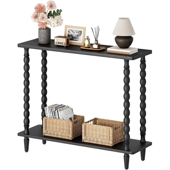 39.4'' Mid-Century Console Table, 2-Tier Entryway Table with Storage