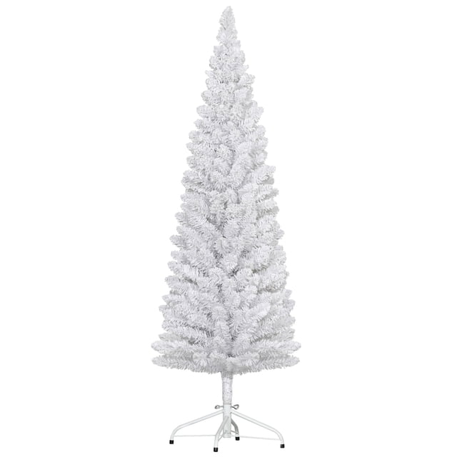 HOMCOM Snow Flocked Pencil Christmas Tree with Realistic Branch Tips White