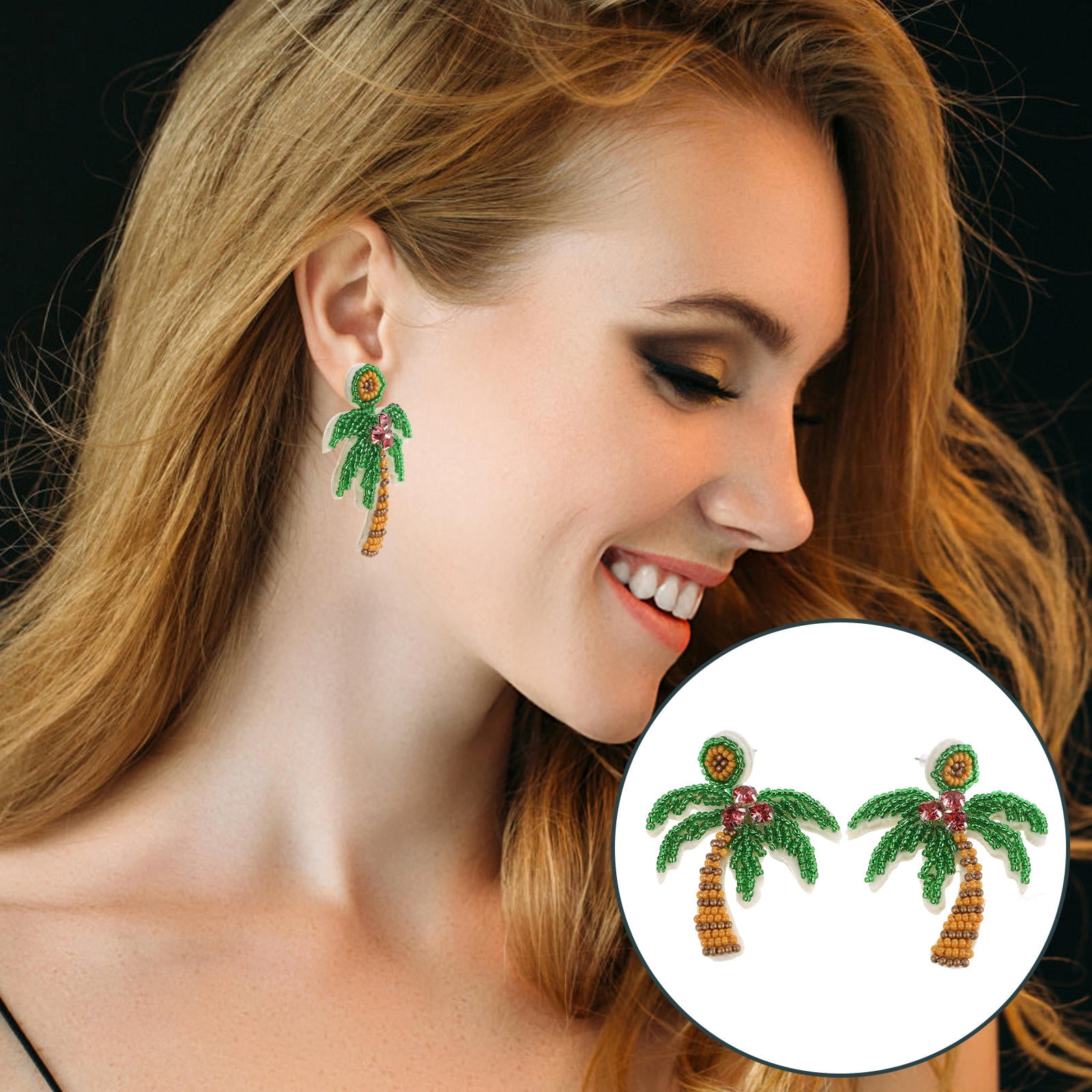 UPGRATOR 1Pair Palm Tree Beaded Earrings Handmade Lightweight Jewelry for Tropical Holiday Beach