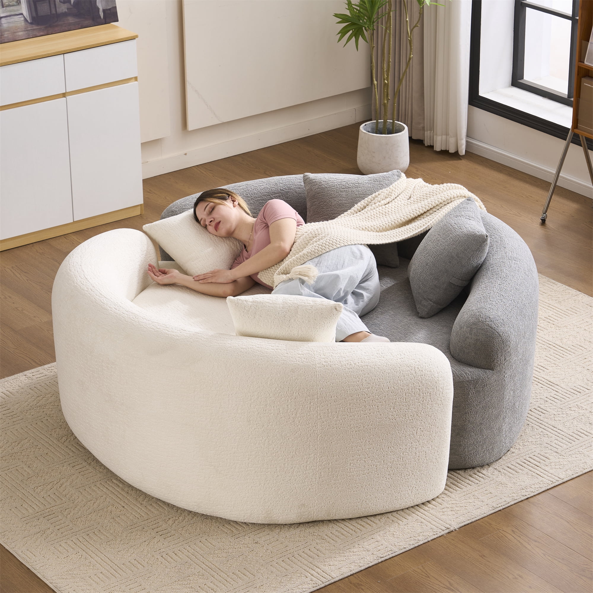 Aukfa 67" Small Sofa S-Curved Loveseat Couch Modular Sofa No Assembly, 2 Pillows, Chenille, Gray
