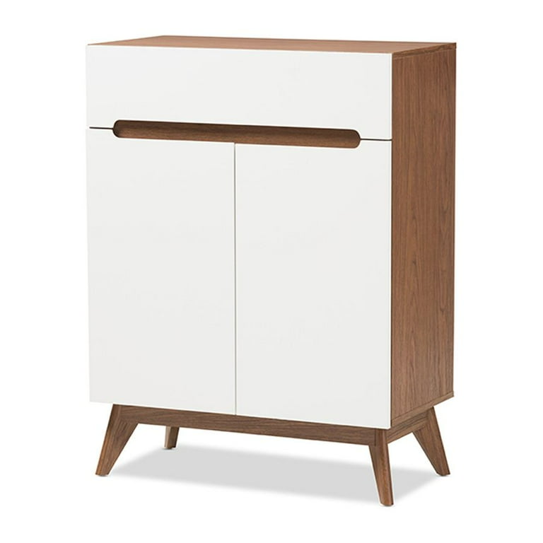 Baxton Studio Calypso Mid-Century Modern White and Walnut Wood Storage Shoe Cabinet Baxton Studio Calypso Mid-Century Modern White and Walnut Wood Storage Shoe Cabinet