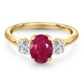 thumbnail image 3 of Gem Stone King 10K Yellow Gold Red Ruby and Lab Grown Diamond Engagement Ring for Women | 2.14 Cttw | Oval 8X6MM | Gemstone July Birthstone | Size 7, 3 of 6