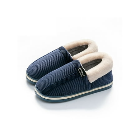 

Difumos Men s Women s Cozy Memory Foam Slippers with Warm Faux Plush Lining Wool-Like House Shoes for Unisex Indoor Outdoor Blue 9.5-10.5