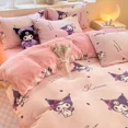 thumbnail image 5 of Kuromi-Juego de sábanas de cuatro piezas de terciopelo de leche grueso, Cinnamoroll Kawaii de estilo princesa, agradable a la piel, para invierno, 5 of 5