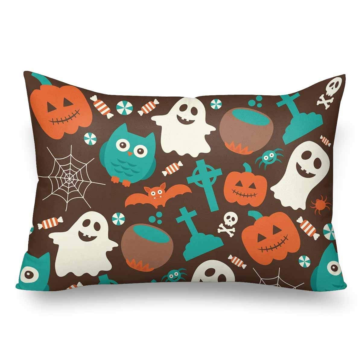 Gckg Halloween Seamless Pattern Ghost Pumpkin Owl Pillow