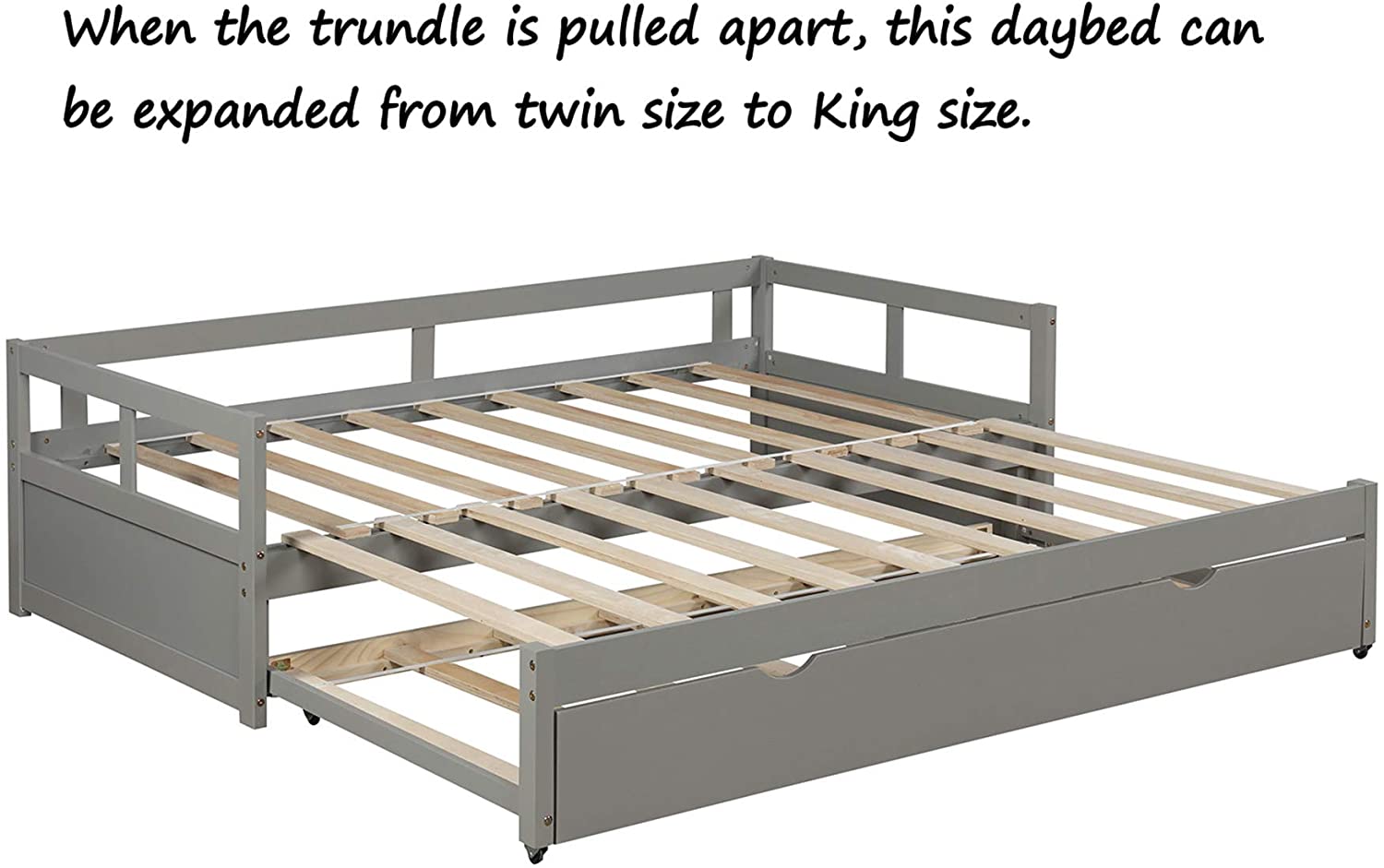 SOFTSEA Twin to King Daybed with Trundle, Extendable Twin Daybed to King  Daybed Sofa Bed Frame No Box Spring Needed