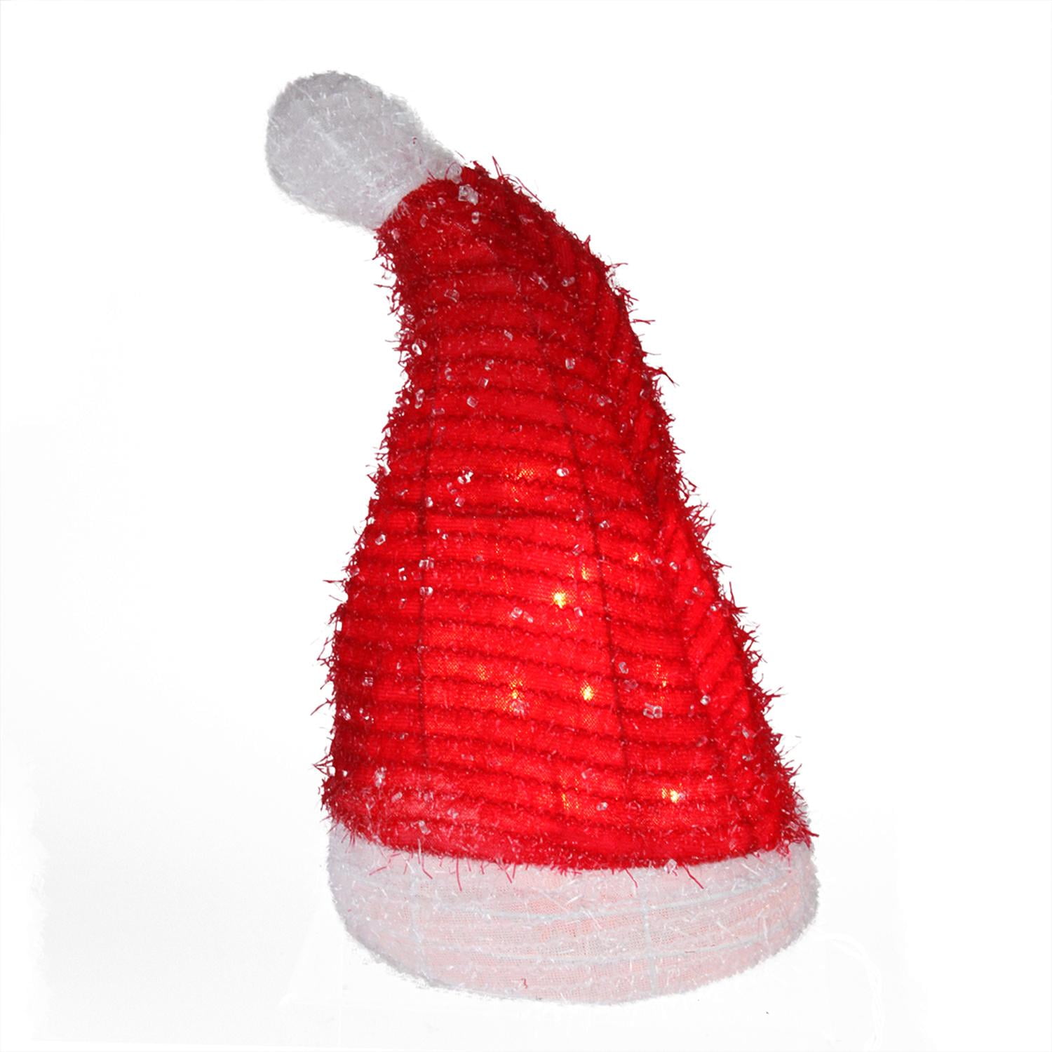 12.75" Lighted Iced Tinsel Santa Hat Christmas Tree Topper Clear