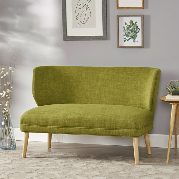 Dumont MidCentury Modern Fabric Settee, Green and Natural