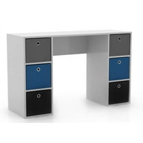 TMS Kids Contemporary Student Writing Desk with Storage Bins, White/Blue