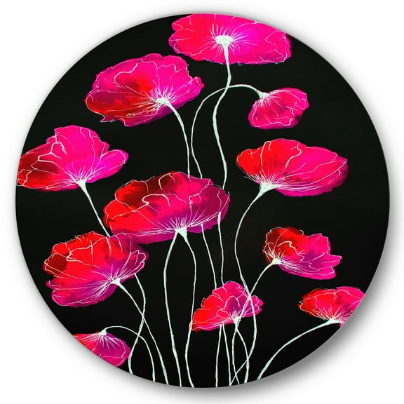 Designart 'Abstract Red Flower Detail On Black Background III' Traditional Circle Metal Wall Art 36x36 - Disc of 36