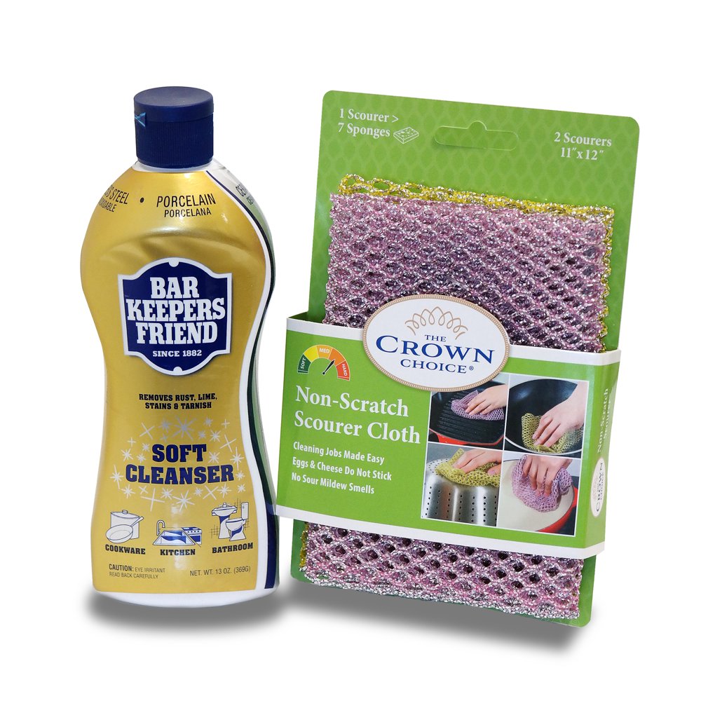 BAR KEEPERS FRIEND Soft Cleanser Liquid (13 OZ) and Non Scratch Scouring Scrubber Kit