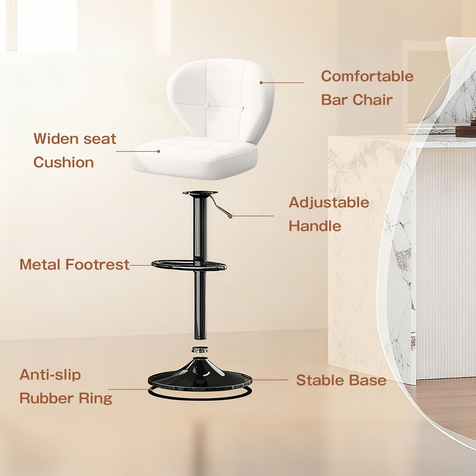 Bar Stools Set of 2, Adjustable Swivel Bar Chairs with 360° Rotation, Padded Counter Stools with Back and Footrest for Kitchen Island, Bistro, Cafe, and Home Use