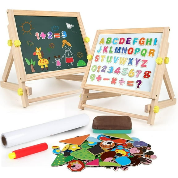 Ealing Wooden Tabletop Easel Art Center, with Magnetic Whiteboard, Chalkboard , Tabletop Drawing Board for Kids with Magnetic Letters Numbers and Other Accessories