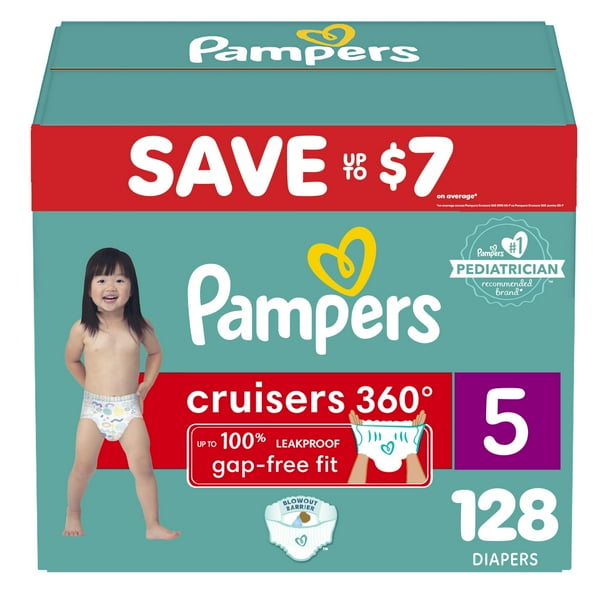Pañales Pampers Cruisers 360, tamaño 5, suministro para un mes, 128 unidades
