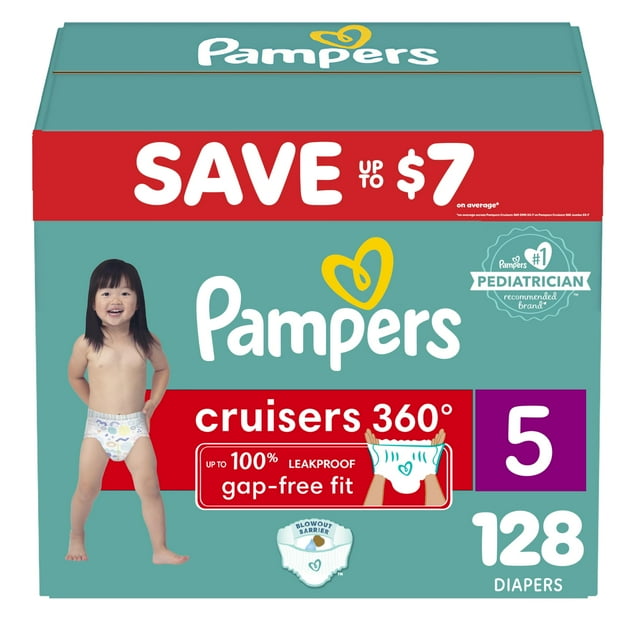 Pañales Pampers Cruisers 360, tamaño 5, suministro para un mes, 128 unidades