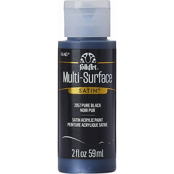 FolkArt Multi-Surface Satin Acrylic Paint, 2 oz., Pure Black, FolkArt Multi-Surface Paint