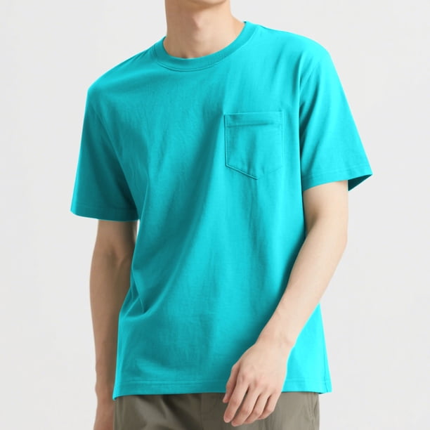 Blusas y camisas de manga corta y cuello redondo para hombre. Camisas casuales de moda con cuello redondo y manga corta lavadas en color liso para hombre.
