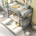 thumbnail image 4 of CJC Twin Over Twin Bunk Beds, Wooden Bunk Bed Frame with Movable Trundle, Safety Rail and Ladder, Gray, 4 of 9