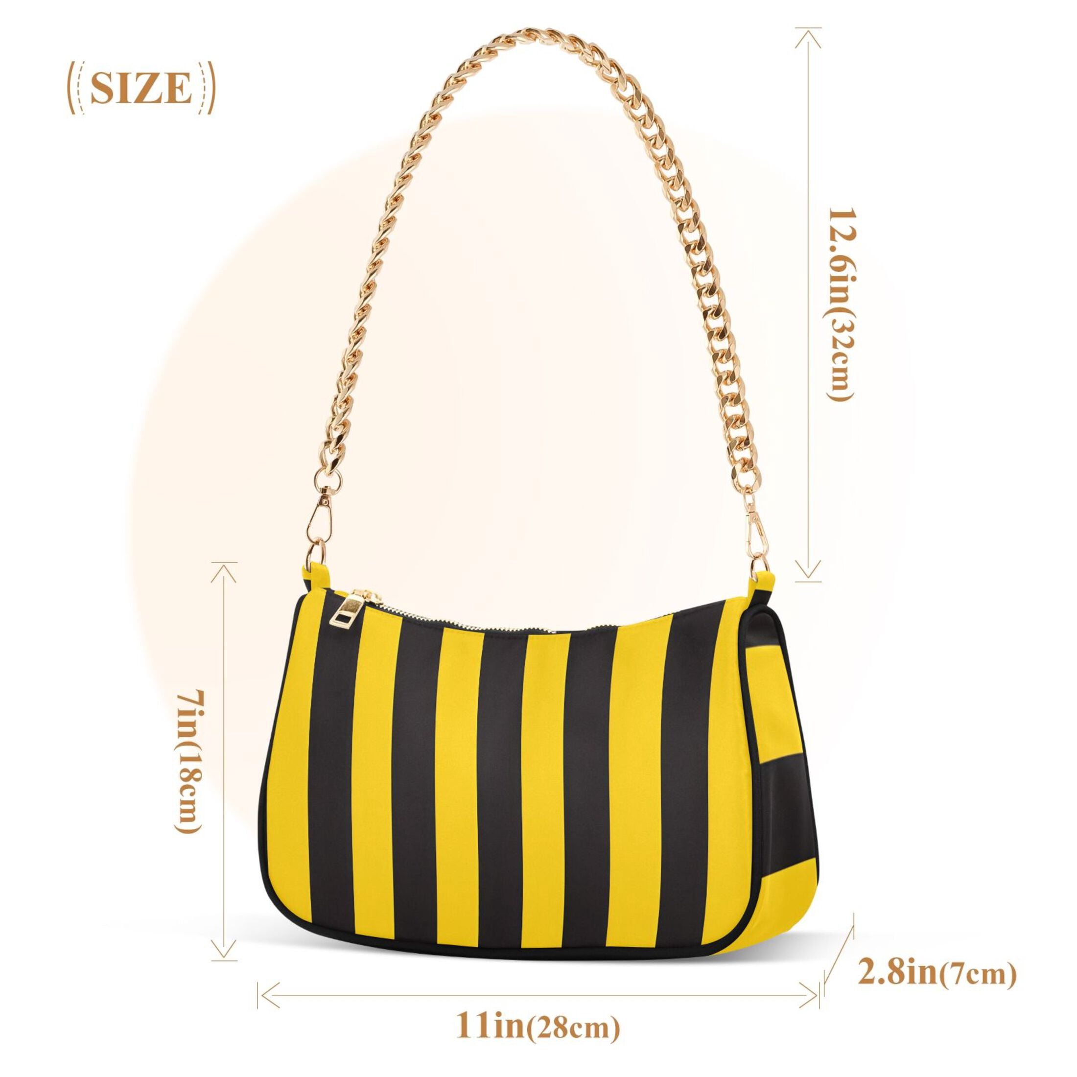 Ryvnso Yellow Stripes Line Pattern Womens Chain Shoulder Bag Tote Handbags Clutch Hobo Purse with Zipper for Travel