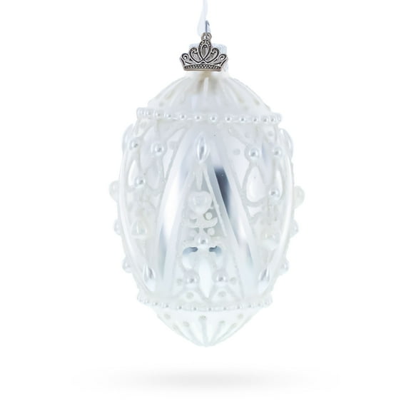 Pearlized Drops on White Glass Egg Christmas Ornament 4 Inches