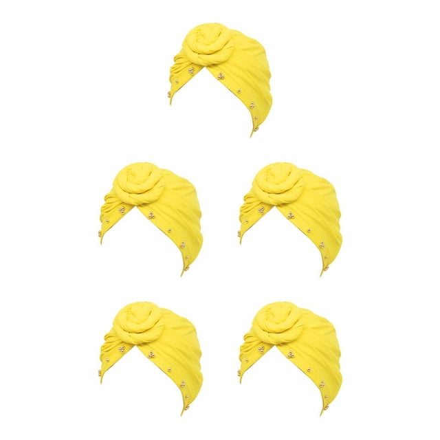 Qarigey Nudo Turbante Interior Hijab Cruz étnica Gorro Headwrap Plisado Accesorios de estilo femenino Gorros Gorros Banquete de boda Amarillo Type2 NO2