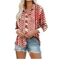 thumbnail image 1 of Wanfds Red Ladies Tops And Blouses Clearance V-Neck Button Down Top XXL, 1 of 5