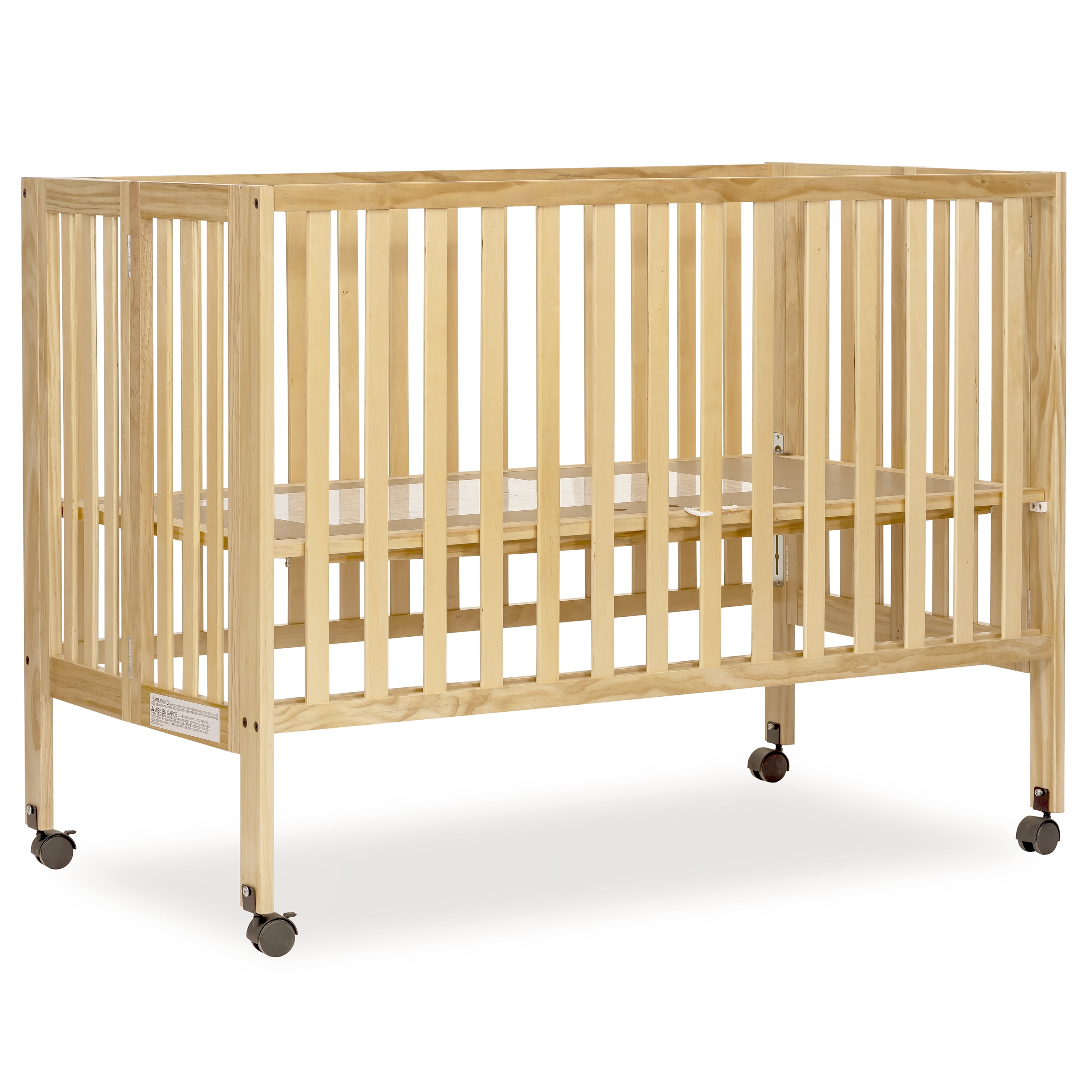 Photo 1 of Dream On Me Quinn Full-Size Folding Crib, Removable Wheels, Modern Nursey, Adjustable Mattress Support, Patent Folding System in Natural.