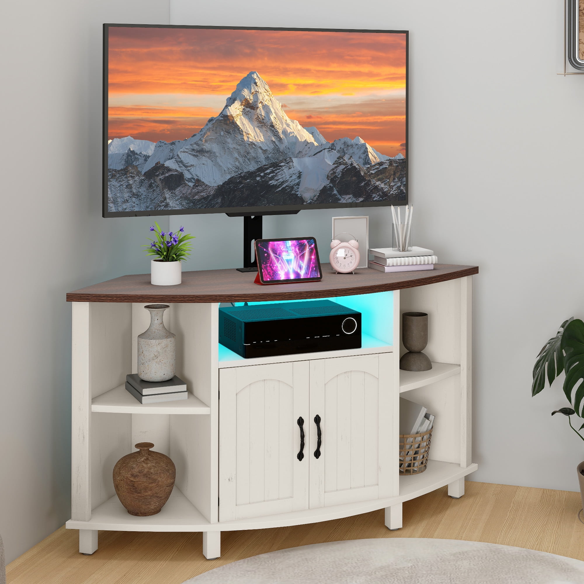 Craftian Corner TV Stand with Mount for 32-70 Inch TVs, LED Entertainment Center TV Table with Power Outlets
