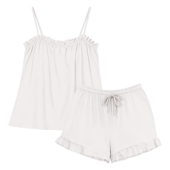 WAYUTE Shorts Sets for Women Elegant Spaghetti Straps Camisole Top and Drawstring Shorts Classic Solid Color Summer Coordinated Outfit Outfit Sets
