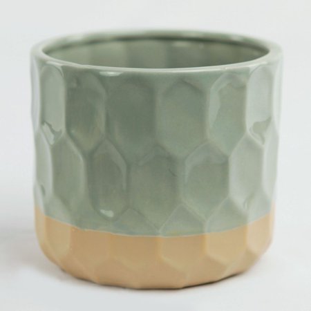 Gray With Beige Geometric Patterned Planter