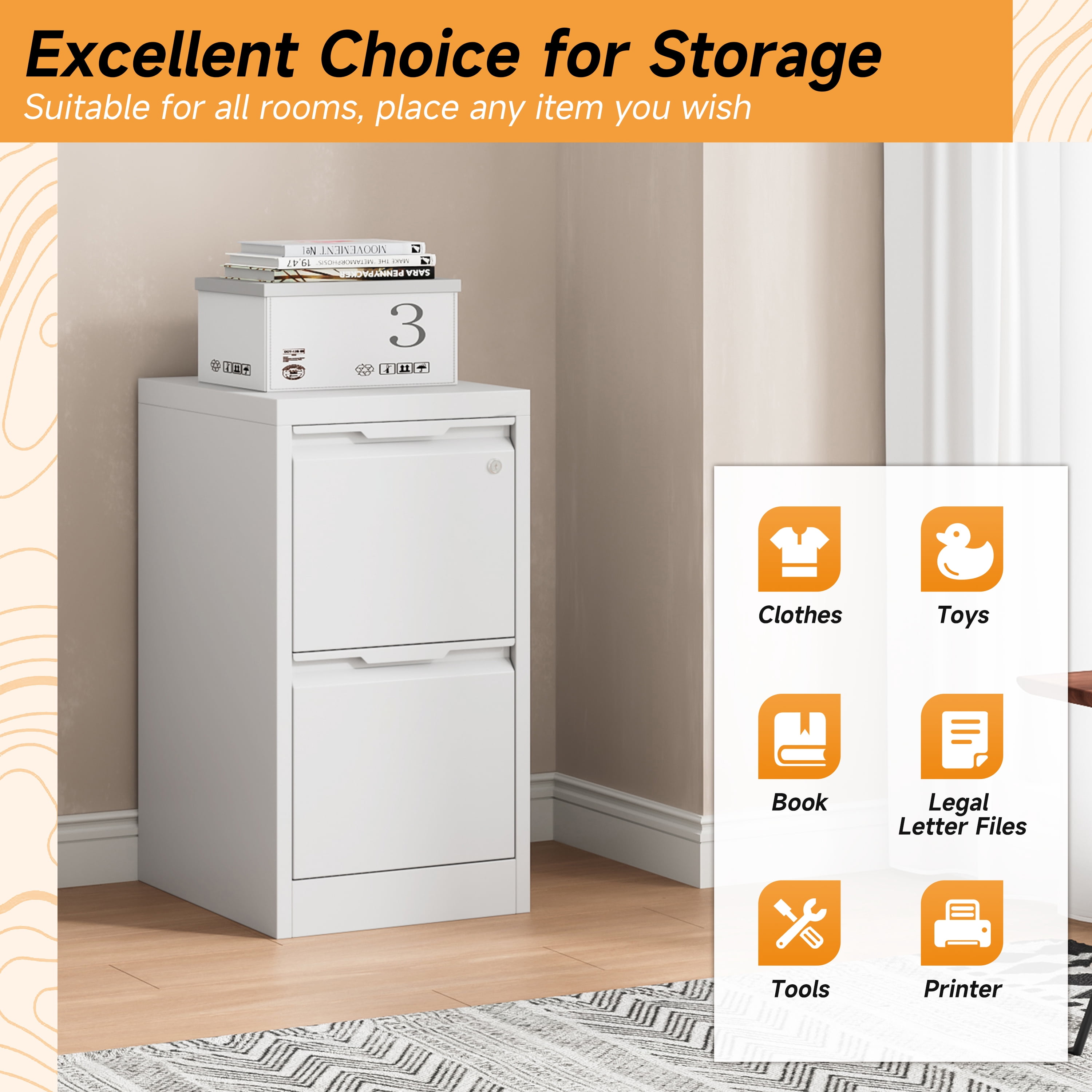 Bestoo 2 Drawer Metal Vertical File Cabinet, 17.8" Deep Filing Cabinet for Home Office, Letter/Legal/A4/F4 Size, Easy Assemble (White)