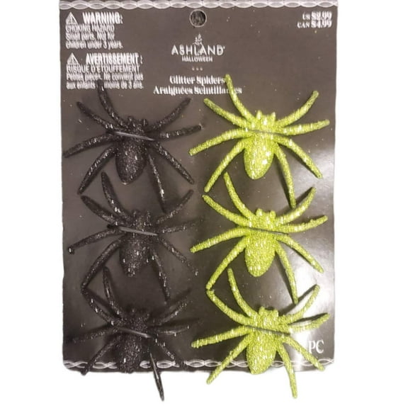 Ashland Halloween Black  Green Glitter Spiders 3 inches 6-pc