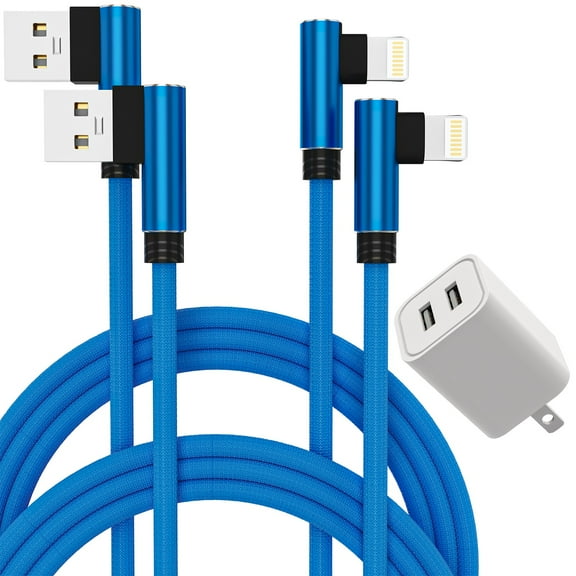 epacks Charger, 2.4A Power Adapter Dual USB Wall Block with 2-Pack Charging Cable Cords Compatible with iPhone X/8 Plus/7 Plus/ 6S /6 Plus/6S Plus/5/5S/5C/XS/XR/XS Max/iPad/iPo Case-Blue