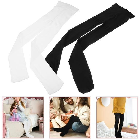 ELAYARD Dance Tights for Girls Pantyhose White 2Pcs L Size for 7-10 Years Old