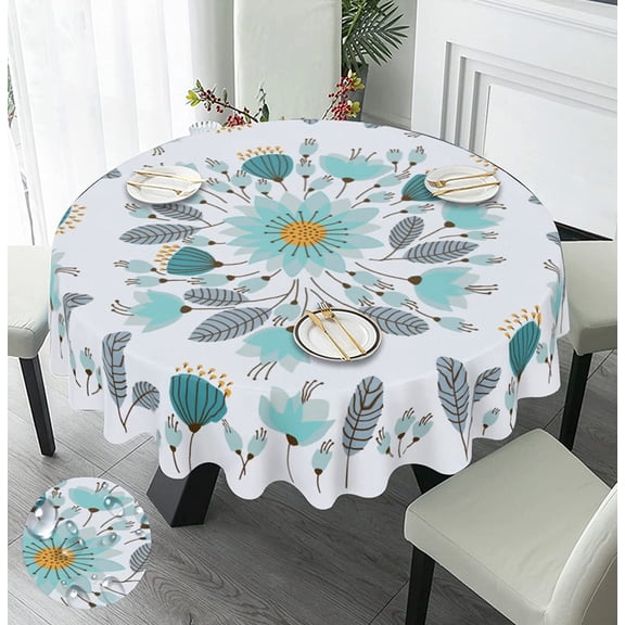 Teal Boho Round Tablecloth 60 Inch Farmhouse Rustic Tablecloth Spring Summer Table Cloth, Bohemia Flower Floral Outdoor and Indoor Circle Table Cover for Home Party Dinning Picnic