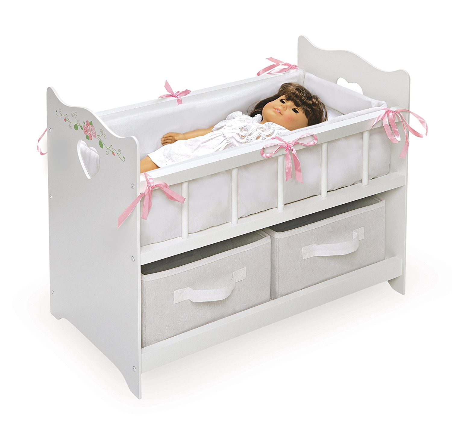 White Rose Doll Crib With Two Baskets, Dolls Bunk Beds Toys R Us