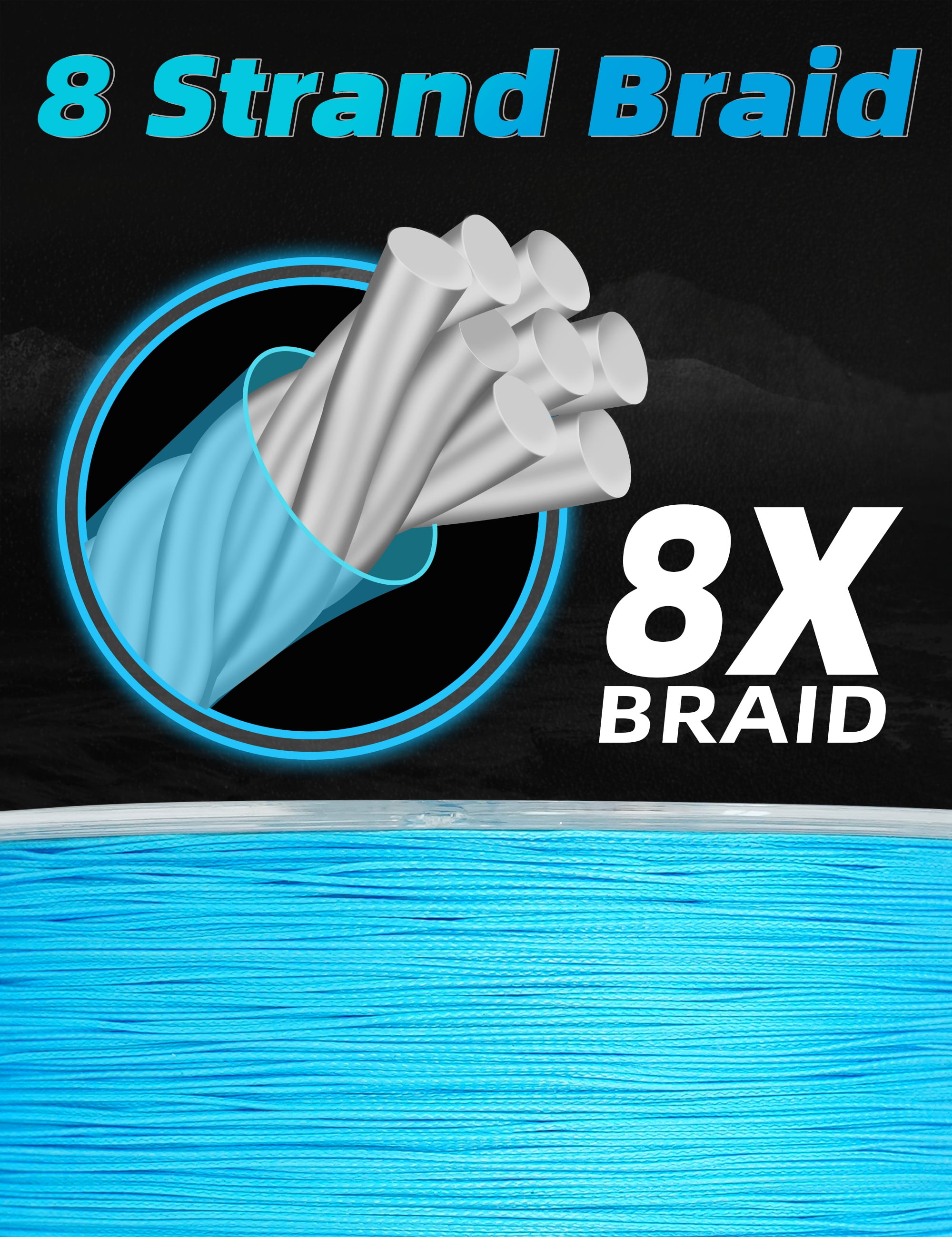 BLUEWING Braided Fishing Line 8 Strands, 500yd 80LB PE Braid Fishing Lines Thin Diameter & Abrasion Resistant Fishing String for Saltwater Fishing, Blue