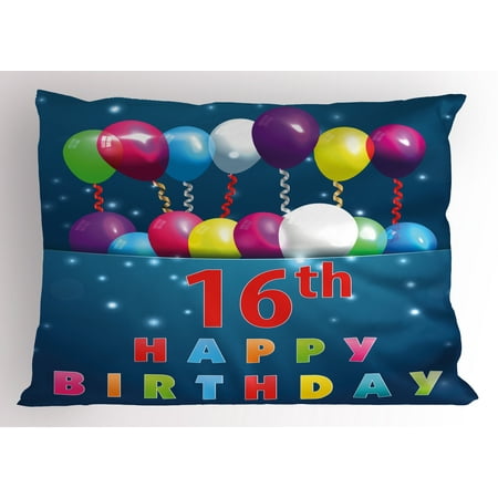 16th Birthday Pillow Sham Sweet Sixteen Theme Teenage Design Party Balloons Kitsch Celebration Image, Decorative Standard Size Printed Pillowcase, 26 X 20 Inches, Multicolor, by (Best Sweet 16 Themes)