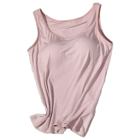 

Duixinghas O-Neck Sleeveless Bottoming Vest Wide Shoulder Straps Wire Free Women Solid Color Elastic Camisole with Bra Pads Streetwear