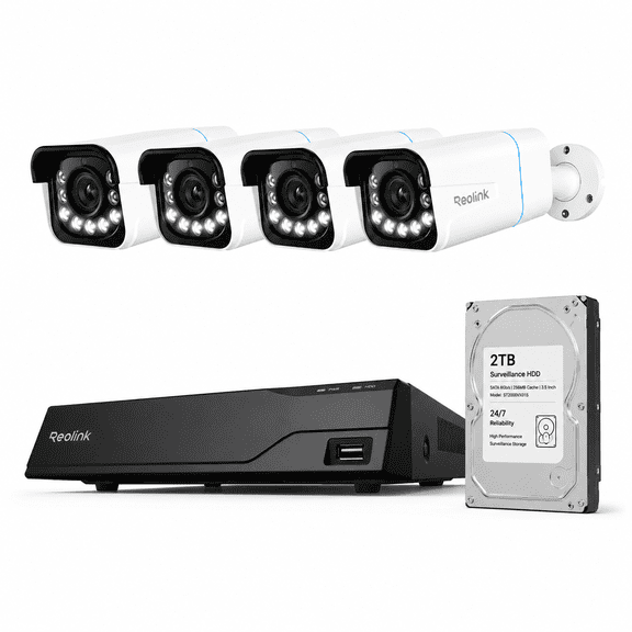 Reolink 8-Channel PoE Security NVR System with 2TB HDD, 4-Pack 8MP Cameras, Color Night Vision, AI Detection, RLK8-811B4