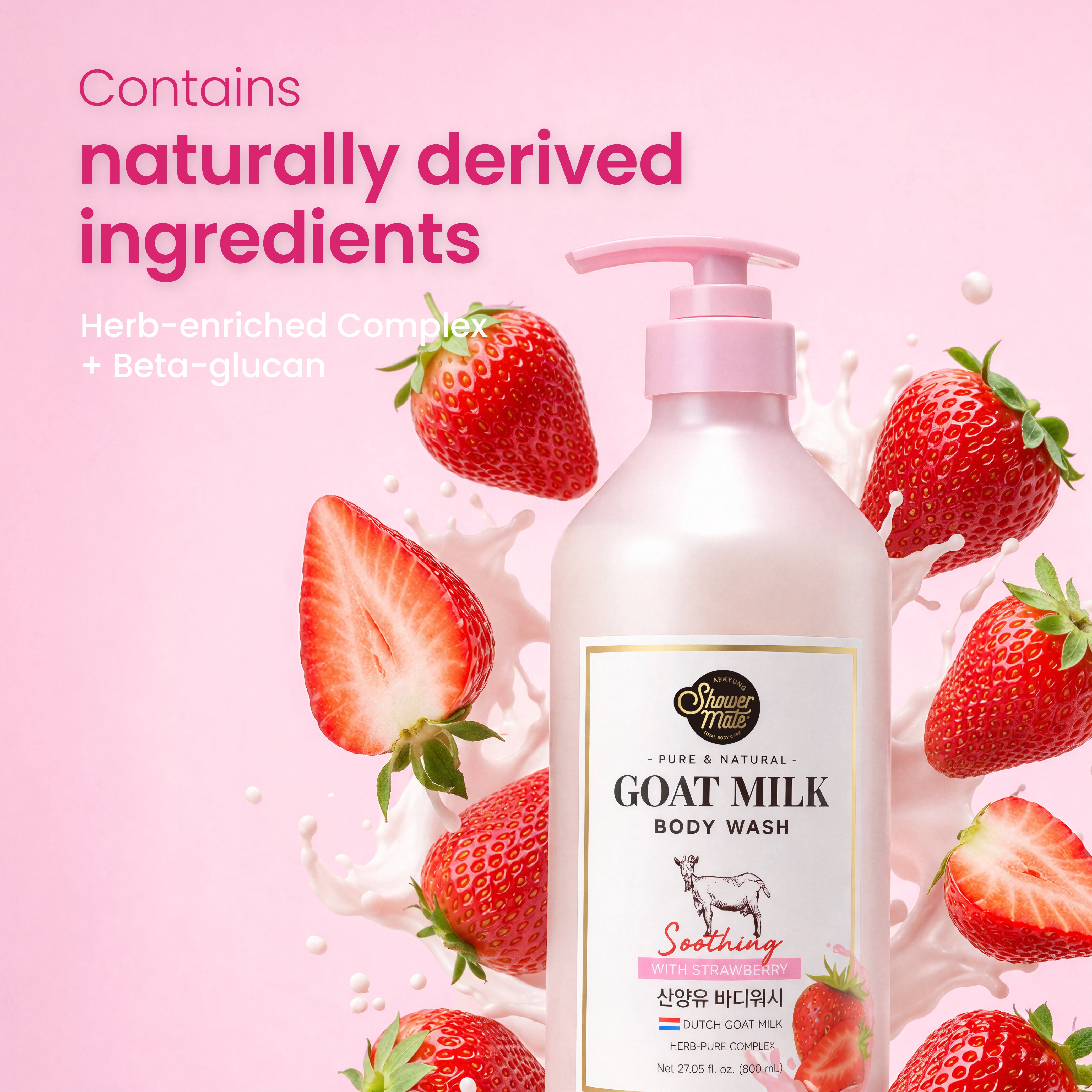 Aekyung Showermate Strawberry Goat Milk Body Wash, 27.05 fl oz