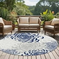 thumbnail image 5 of Navy Blue Chrysanthemum 8ft Round Rug, Farmhouse Botanical Floral Modern Non-Skid Rubber Backing Large Area Rugs - Living Room Bedroom Home Office, Indoor Floor Mat Carpets Washable Rug, 5 of 9