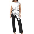thumbnail image 2 of Conjuntos Cortos para las Mujeres Florales sin Mangas Delantera Corta Espalda Larga Y Pantalones, Conjunto Casual de Moda, 2 of 4
